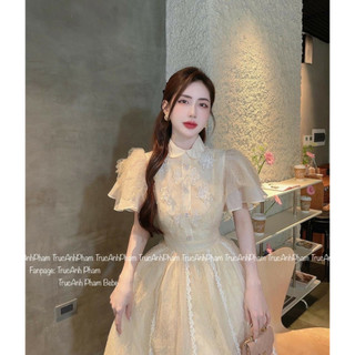 ĐẦM MIDI HOA NỔI TAY BÈO