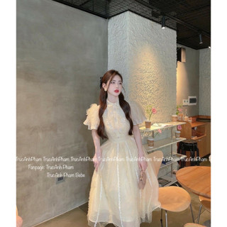 ĐẦM MIDI HOA NỔI TAY BÈO