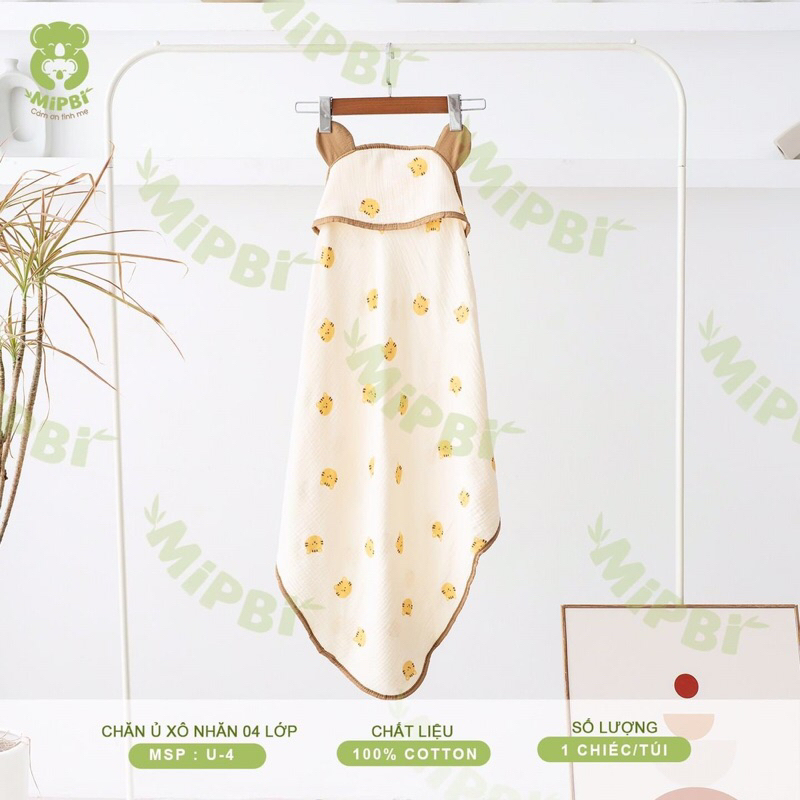 Chăn ủ xô nhăn 4 lớp Mipbi có mũ