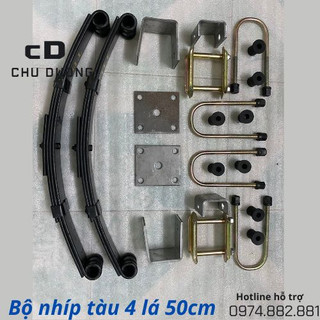 Bộ Nhíp tàu đầy đủ phụ kiện 4 lá dài 54cm dày 5mm bản 5cm lắp xe 3 bánh xe 4 bánh.