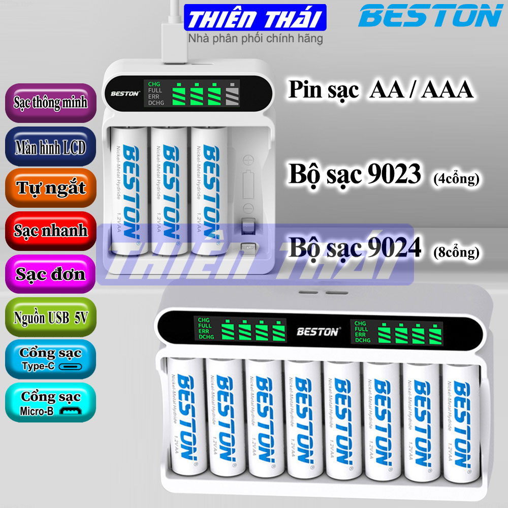 Bộ sạc BESTON BST-C9023L/C9024L kèm pin sạc AA3300mAh,AAA1300mAh,pin sạc 1.2V,(9023,9024,3300,1300),pin sạc BESTON