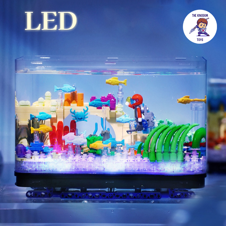 Đồ Chơi Lắp Ráp Bể Cá Mini Mô Hình Thủy Cung / Khám Phá Đại Dương Có Đèn LED Có Thể Châm Nước Và Thả Cá