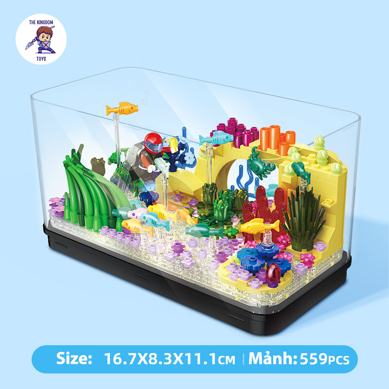 Đồ Chơi Lắp Ráp Bể Cá Mini Mô Hình Thủy Cung / Khám Phá Đại Dương Có Đèn LED Có Thể Châm Nước Và Thả Cá