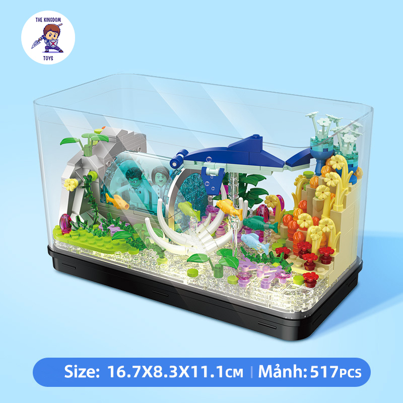 Đồ Chơi Lắp Ráp Bể Cá Mini Mô Hình Thủy Cung / Khám Phá Đại Dương Có Đèn LED Có Thể Châm Nước Và Thả Cá