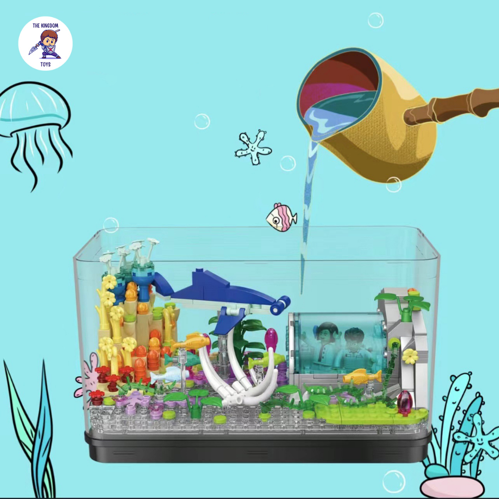 Đồ Chơi Lắp Ráp Bể Cá Mini Mô Hình Thủy Cung / Khám Phá Đại Dương Có Đèn LED Có Thể Châm Nước Và Thả Cá