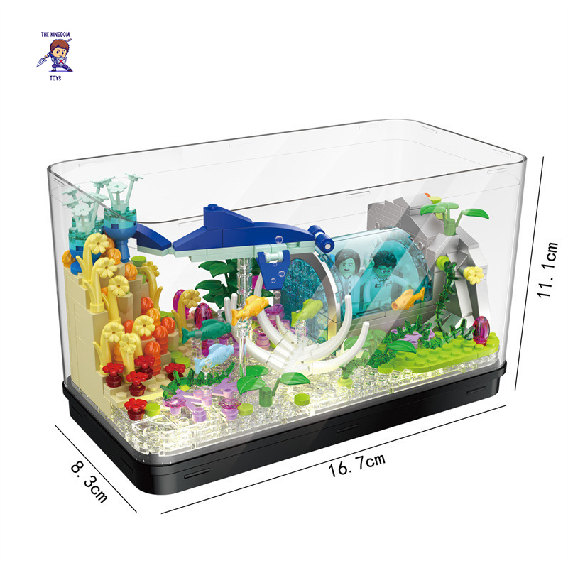 Đồ Chơi Lắp Ráp Bể Cá Mini Mô Hình Thủy Cung / Khám Phá Đại Dương Có Đèn LED Có Thể Châm Nước Và Thả Cá