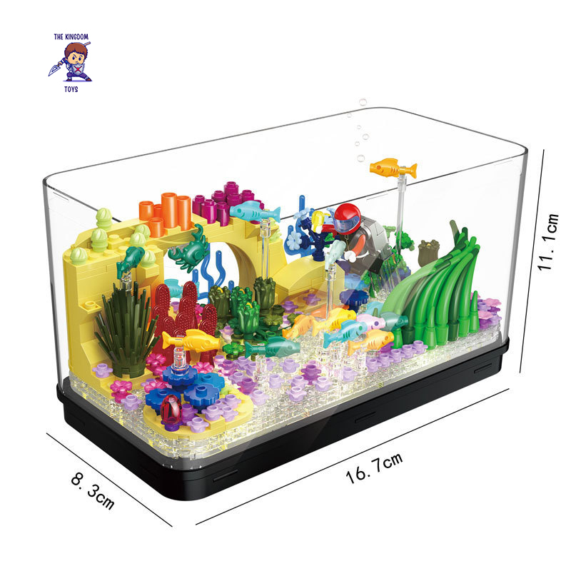 Đồ Chơi Lắp Ráp Bể Cá Mini Mô Hình Thủy Cung / Khám Phá Đại Dương Có Đèn LED Có Thể Châm Nước Và Thả Cá