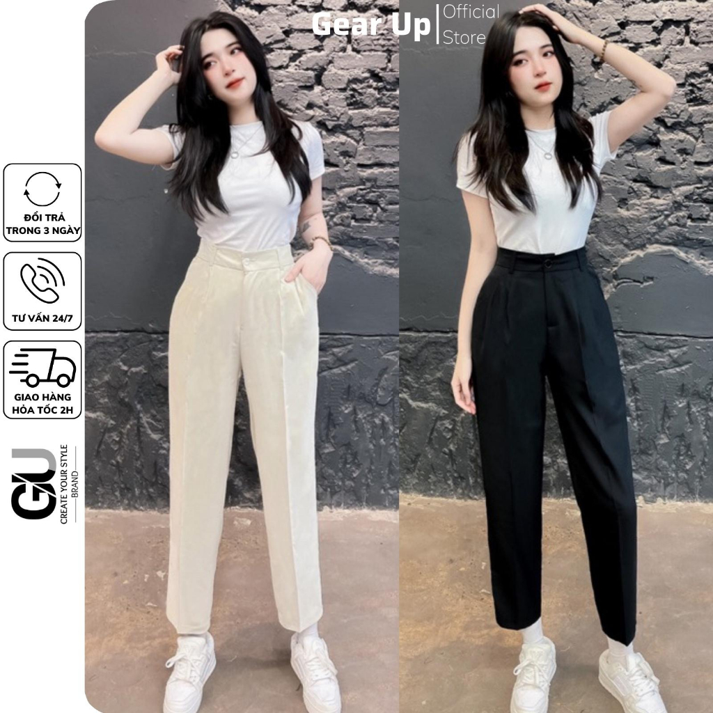 Quần vải nữ lưng cao ống côn, quần dài nữ trơn basic dễ mặc, dễ phối đồ