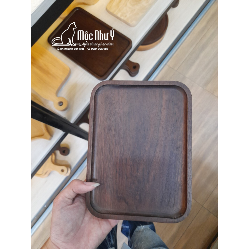 Khay thớt gỗ 20x15cm hình chữ nhật bo góc - gỗ óc chó - hàng Việt Nam xuất khẩu