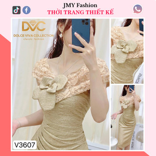 V3607 Váy body nâu dáng dài dự tiệc [DVC&ACC] váy body sexy đính đá và hoa nữ tính, sang chảnh