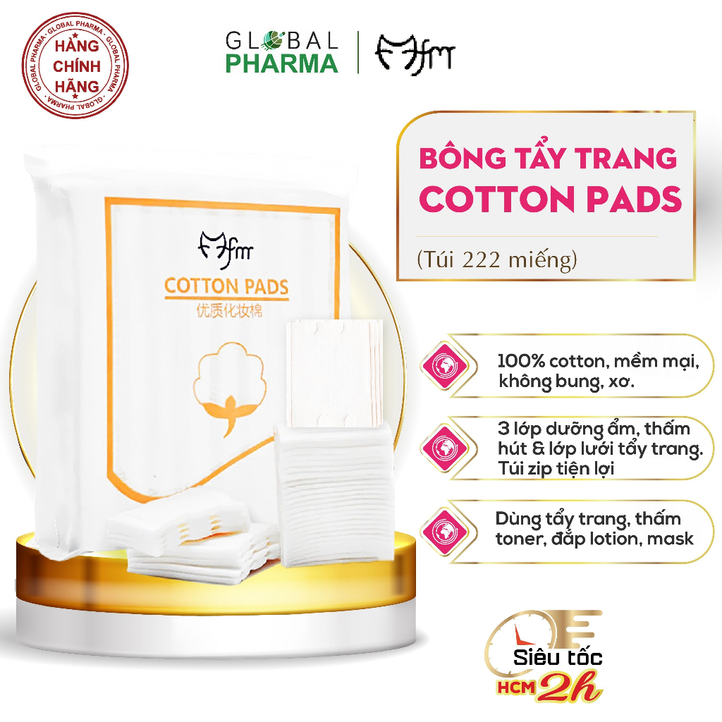 Bông tẩy trang 222 miếng Cotton Pads 3 lớp cotton mềm mịn giúp tẩy trang, lau sạch bã nhờn bụi bẩn trên da