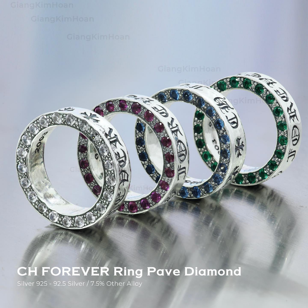 Nhẫn ChormHearts Forever đính đá nam nữ bạc 925 phong cách cá tính, Nhẫn bạc nam nữ CH Forever sang trọng và tỏa sáng