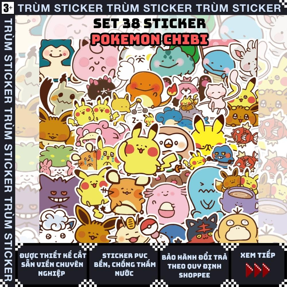 Set 38 Sticker , Hình Dán Hoạt Hình POKEMON-anime,random- Trang Trí, Decor Laptop, Cặp Sách - TRÙM StickS