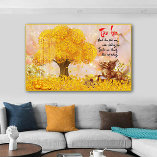 Tranh treo tường tráng gương cây kim tiền/ lộc vừng vàng decor phòng khách/ phòng ngủ/ làm quà tặng ngày tết.