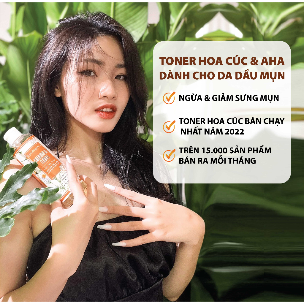 Toner Da Dầu Mụn Hoa Cúc & AHA 5% Ngừa Mụn, Giảm Dầu, Lành Tính Cho Da MILAGANICS 500ml (Chai)