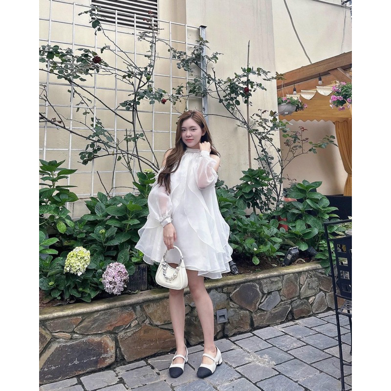 Đầm dáng suông TRIPBLE T DRESS cổ yếm kết đá rớt vai - Free size dưới 54kg - MS06HD