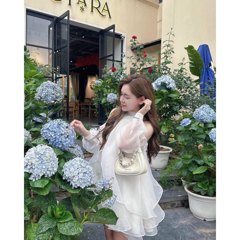 Đầm dáng suông TRIPBLE T DRESS cổ yếm kết đá rớt vai - Free size dưới 54kg - MS06HD