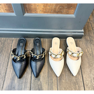 (tang size)Giày sục bigsize. Giày sục dây xích bigsize da mềm gót cao 2p G13