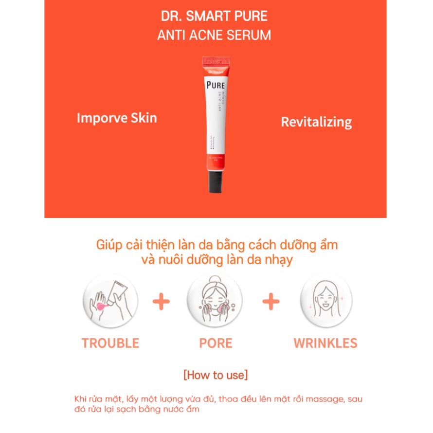 Serum giảm sưng mụn cho mọi loại da, serum giảm thâm mụn Anti Acne Serum Dr.Smart 15g