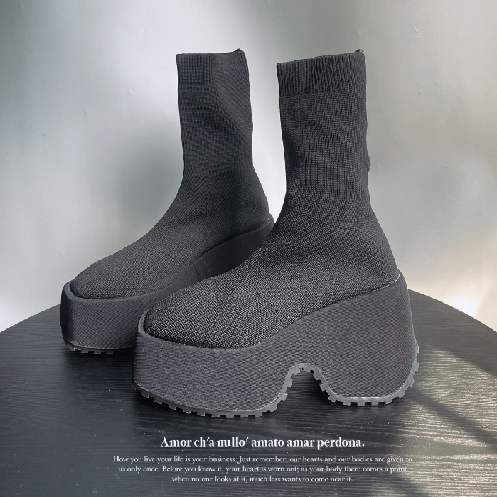 (FREESHIP- SẴN 36-38)GIÀY BOOTS CHUNKY NỮ ĐẾ BÁNH MÌ CỔ CAO NỬA BẮP CHÂN CAO 10CM PHONG CÁCH Y2K