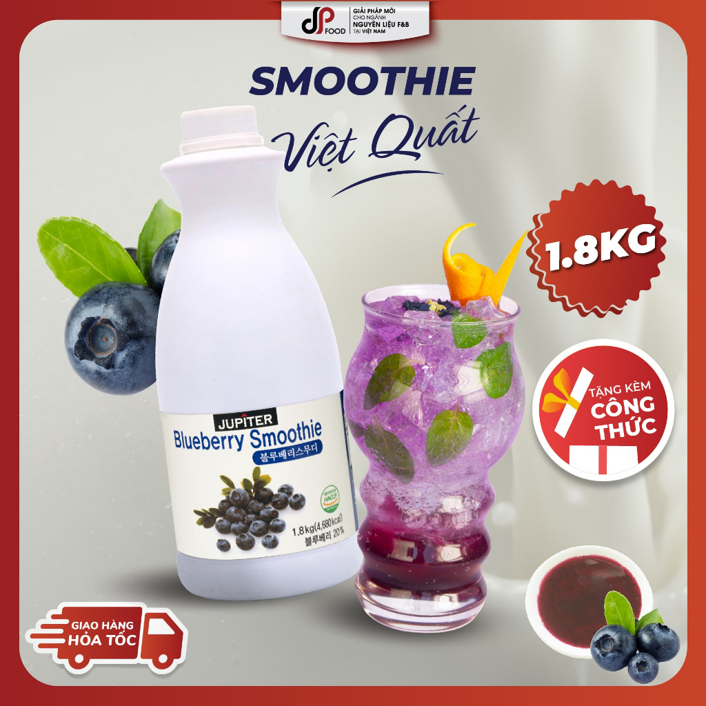 Smoothie Việt Quất Blueberry làm trà trái cây, đá xay, soda thay thế Sinh tố Syrup Siro Puree - JUPITER