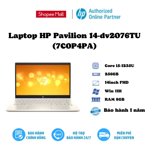 Laptop HP Pavilion 14-dv2076TU (7C0P4PA)/ Warm Gold/ Intel Core i5-1235U/ RAM 8GB/ 256GB/ Intel Iris Xe Graphics