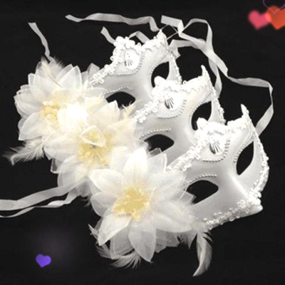 Mặt Nạ Hóa Trang Halloween 2018  Phối Ren Lông Vũ Trắng/ĐEN