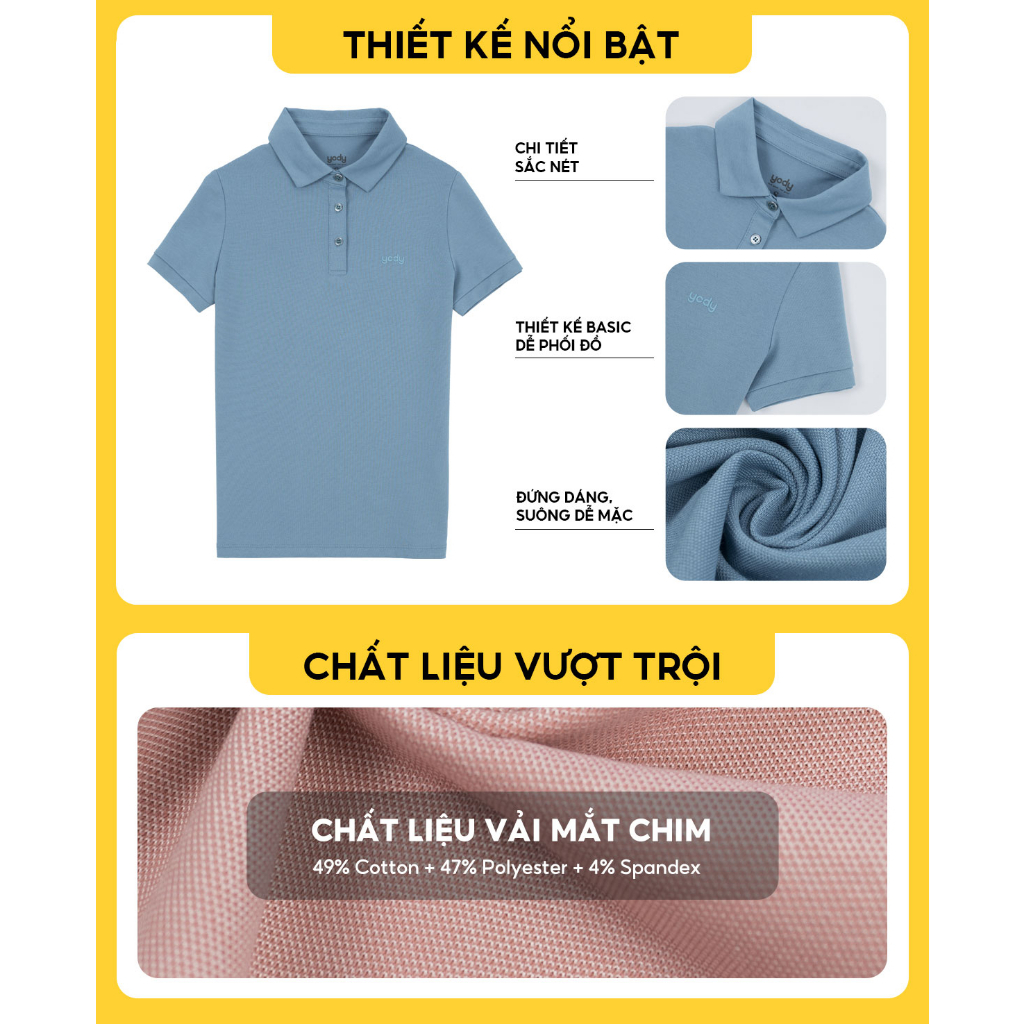 Áo phông có cổ YODY nữ tay ngắn vải cotton mắt chim,áo thun cổ bẻ phông thoáng mát mềm mịn NPS41 APN5434