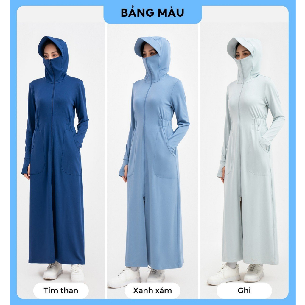 [SALE 50%]Áo nắng dáng dài YODY áo khoác có mũ chống tia UV dày dặn thoáng mát bao tay dài mềm min an toàn ACN6002 | BigBuy360 - bigbuy360.vn