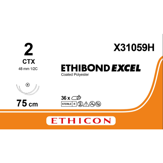 Chỉ phẫu thuật không tiêu Ethibond Excel 2/0 Hai kim tròn CTX (48mm 1/2c), 75cm, X31059H