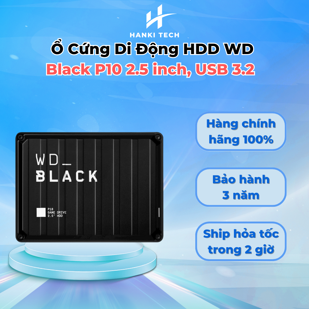 Ổ Cứng Di Động HDD WD Black P10 2.5 inch, USB 3.2 Hàng Chính Hãng WD | Hanki Tech