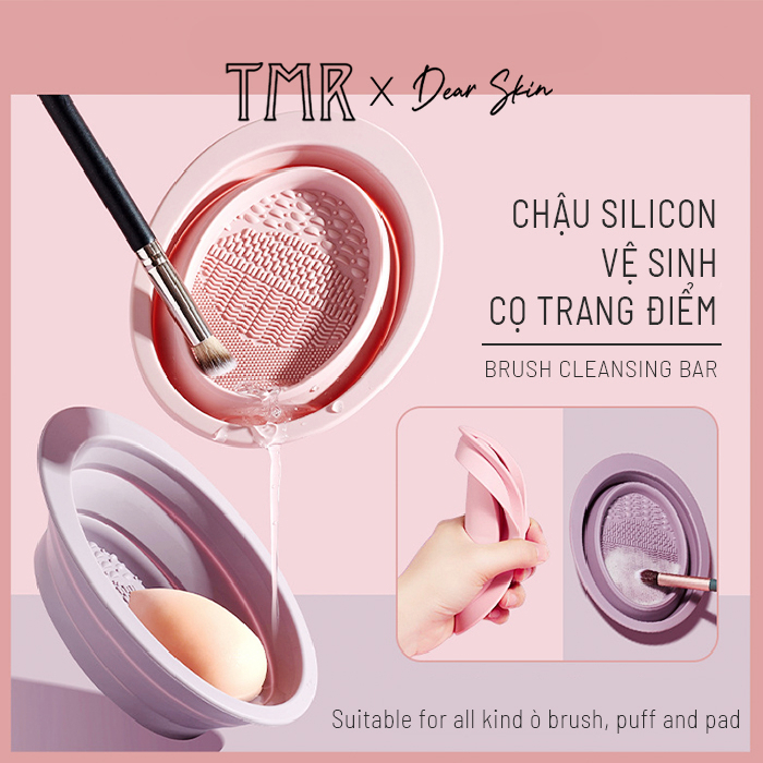 Bộ dụng cụ vệ sinh cọ trang điểm TMR Clean and Dry Combo set giỏ phơi cọ, nước rửa cọ tiện lợi