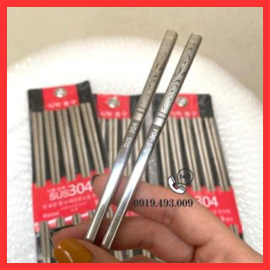 Đũa inox 304 hàn quốc chống trơn trượt cao cấp (bộ 5 và 10 đôi) BINO SHOP