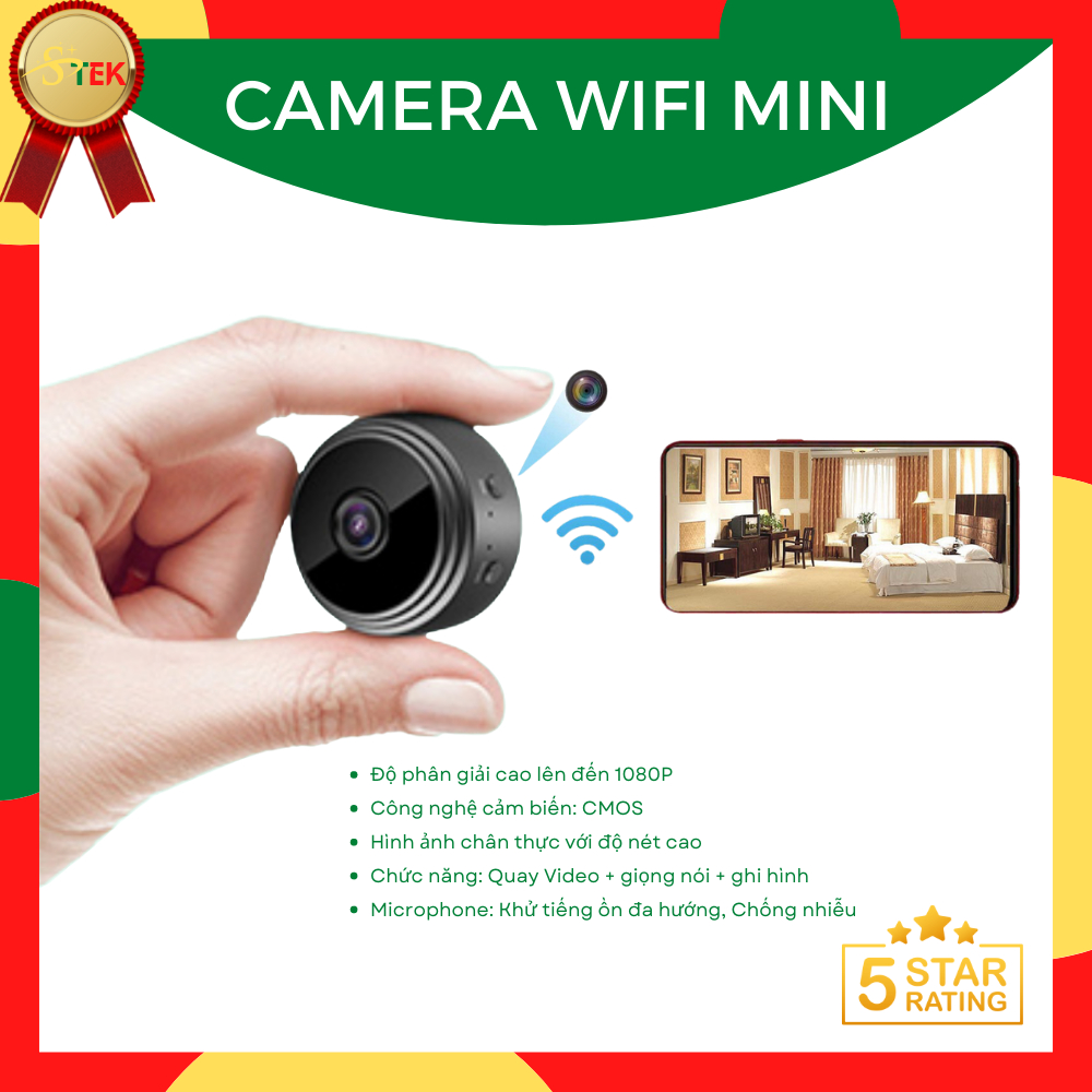 Camera Mini Wifi Kết Nối Với Điện Thoại Qua App Hỗ Trợ Quay Phim Thu Âm Chụp Hình