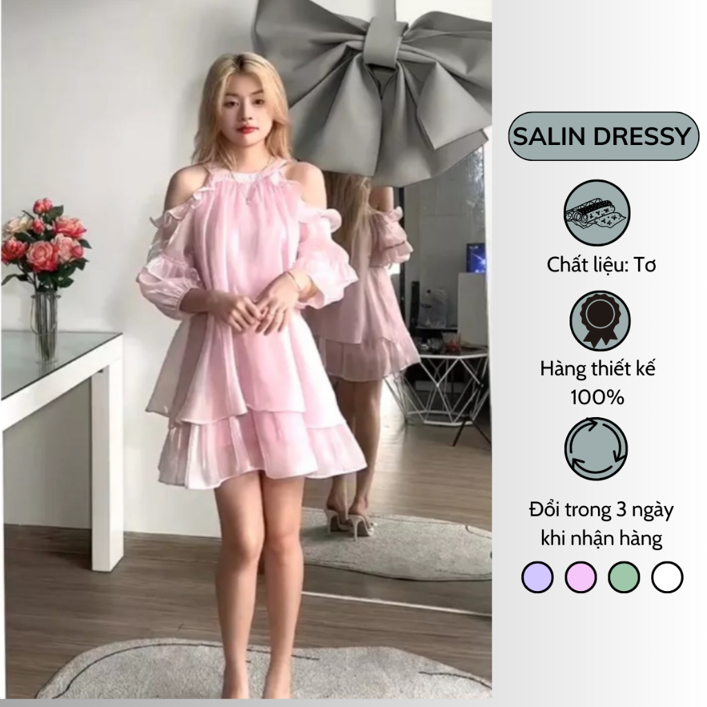 Áo Tơ Trễ Vai 2 Tầng SALIN DRESS, Áo Tơ Khoét Vai Tiểu Thư Phù Hợp Đi Chơi, Đi Tiệc A118.