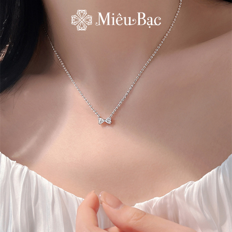 Dây chuyền bạc nữ Miêu Bạc nơ đá trắng dễ thương chất liệu bạc 925 thời trang phụ kiện trang sức nữ MD19