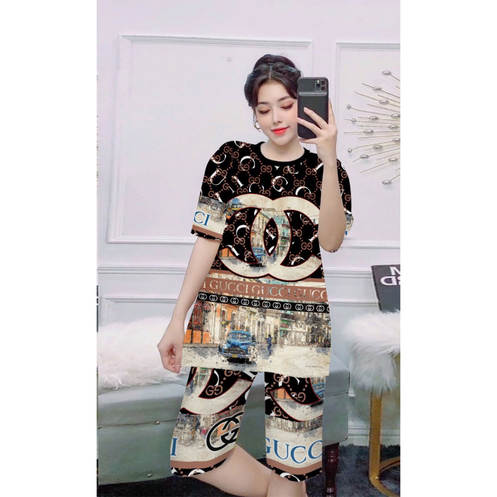 Sét bộ lửng thun lạnh in 3D thể thao, mặc nhà mùa hè thoải mái mát mẻ