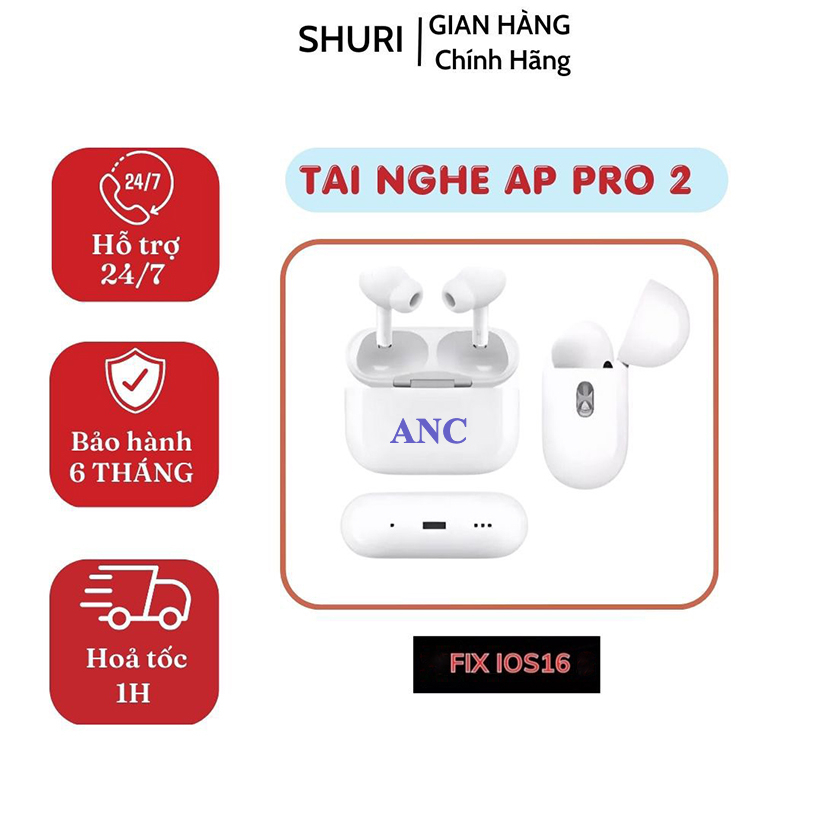 Tai Nghe Bluetooth AP Pro 2 Hồng Ngoại / Tai Nghe Không Dây Pro 2 ANC - Cảm Biến Đa Điểm - Đổi Tên - Sạc Không Dây