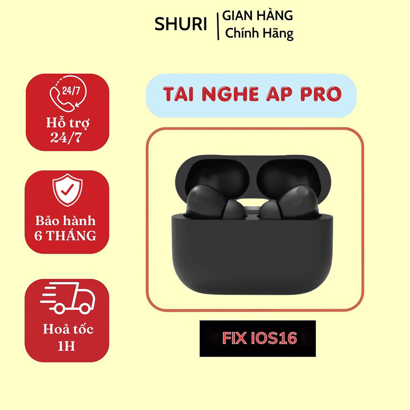 Tai Nghe Bluetooth AP Pro Đen Nhám Cao Cấp / Tai Nghe Không Dây Chip Jery - Định Vị Đổi Tên - Bảo Hành 5 Tháng