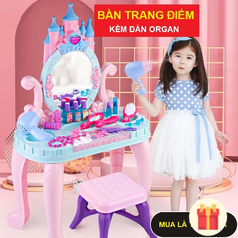 Đồ chơi trang điểm cho bé gái bộ đầy đủ phụ kiện kèm đàn organ có âm thanh hộp to đẹp - Quà tặng cho bé