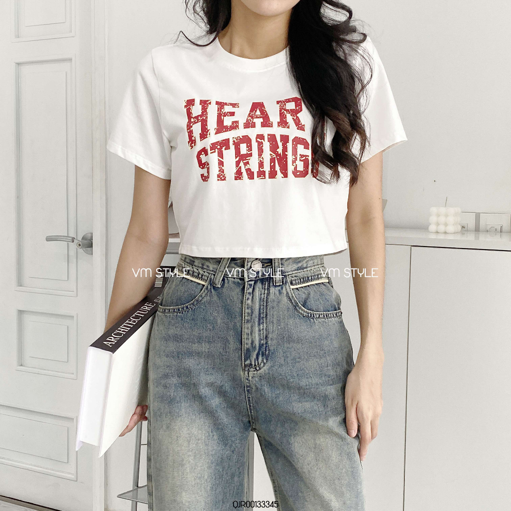 Áo thun nữ VMSTYLE dáng croptop tay ngắn co giãn in HEART STRINGS - ATU00465