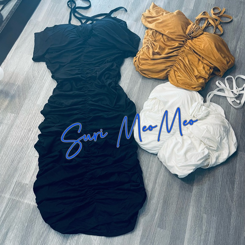 Đầm Ống Thun Lụa Dẻo Trễ Vai Tag Hoa Dây Cổ Yếm Có Mút - Dài Maxi Nhún Thân Ôm Body Sexy - Tiểu Thư Bánh Bèo Sang Chảnh