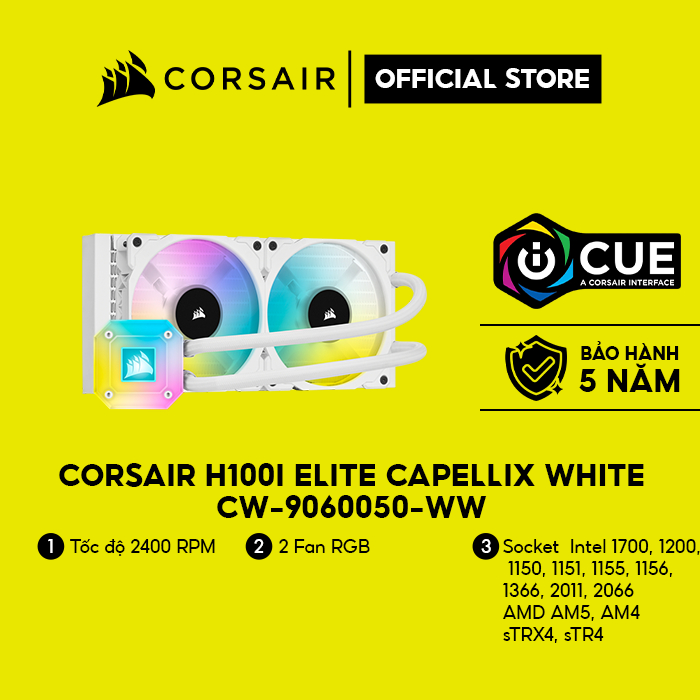 Tản nhiệt nước Corsair H100i ELITE CAPELLIX WHITE CW-9060050-WW