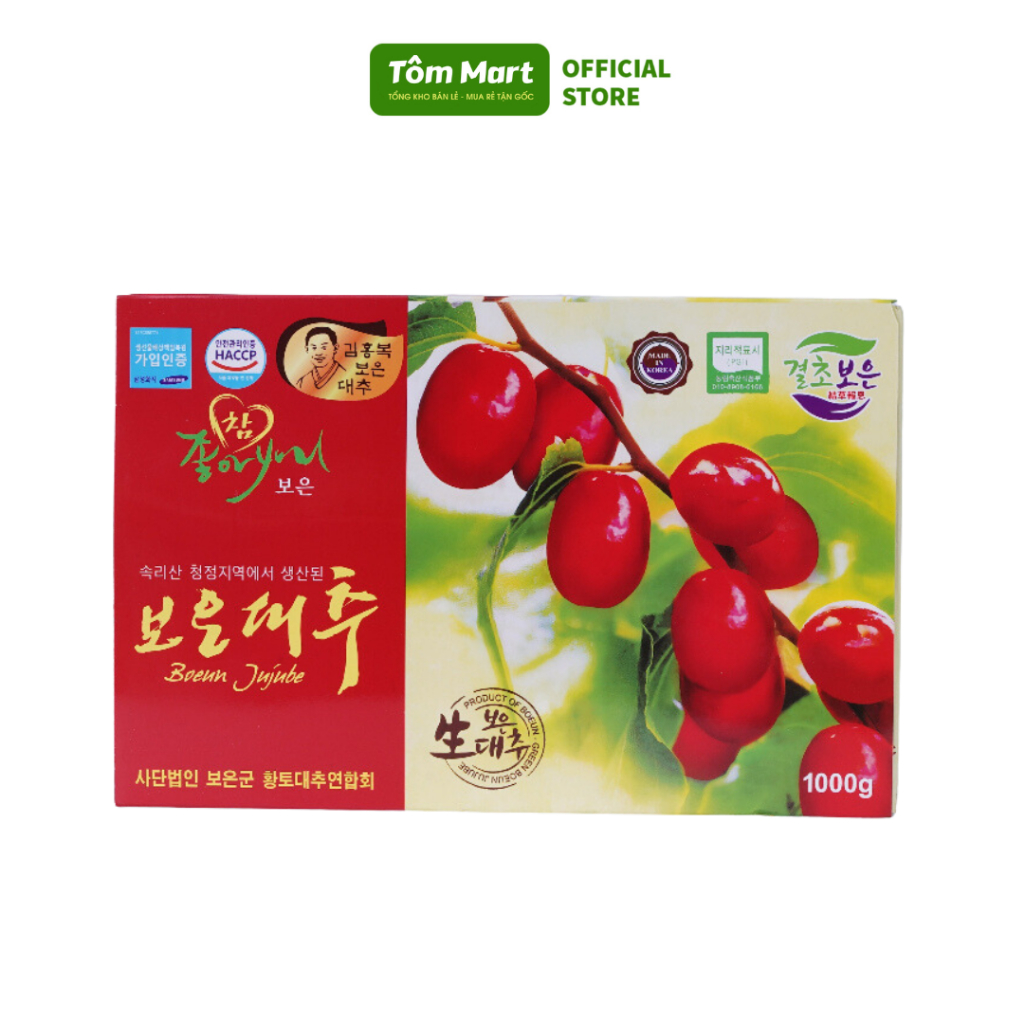 Hồng táo khô Hàn Quốc TÔM MART nấu canh gà hầm sâm, thuốc bắc, pha trà toá đỏ kỳ tử - hộp 1kg