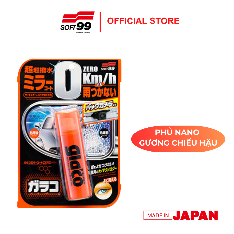 Phủ Nano, Chống Bám Nước Gương Chiếu Hậu Xe Ôtô, Xe Máy, Camera Lùi Glaco Mirror Zero Coat G-65 Soft99 40ml