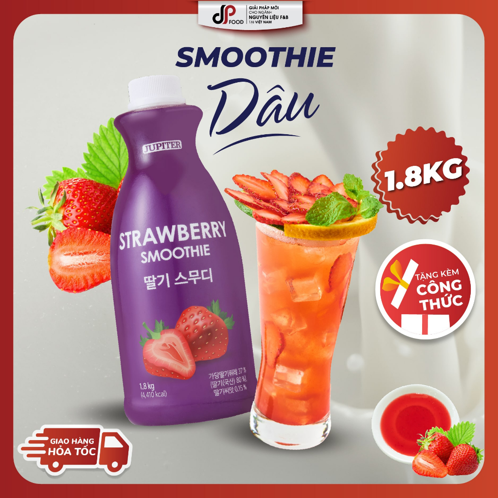 Smoothie Dâu Strawberry làm trà trái cây, đá xay, soda thay thế Sinh tố Syrup Siro Puree - JUPITER