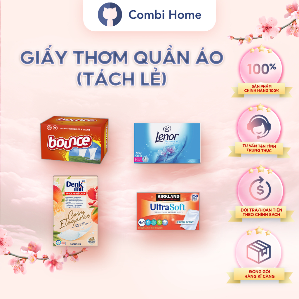 (Tách lẻ) Giấy thơm quần áo và làm mềm vải tách lẻ Bounce Kirkland Downy Denkmit Lenor Snuggle