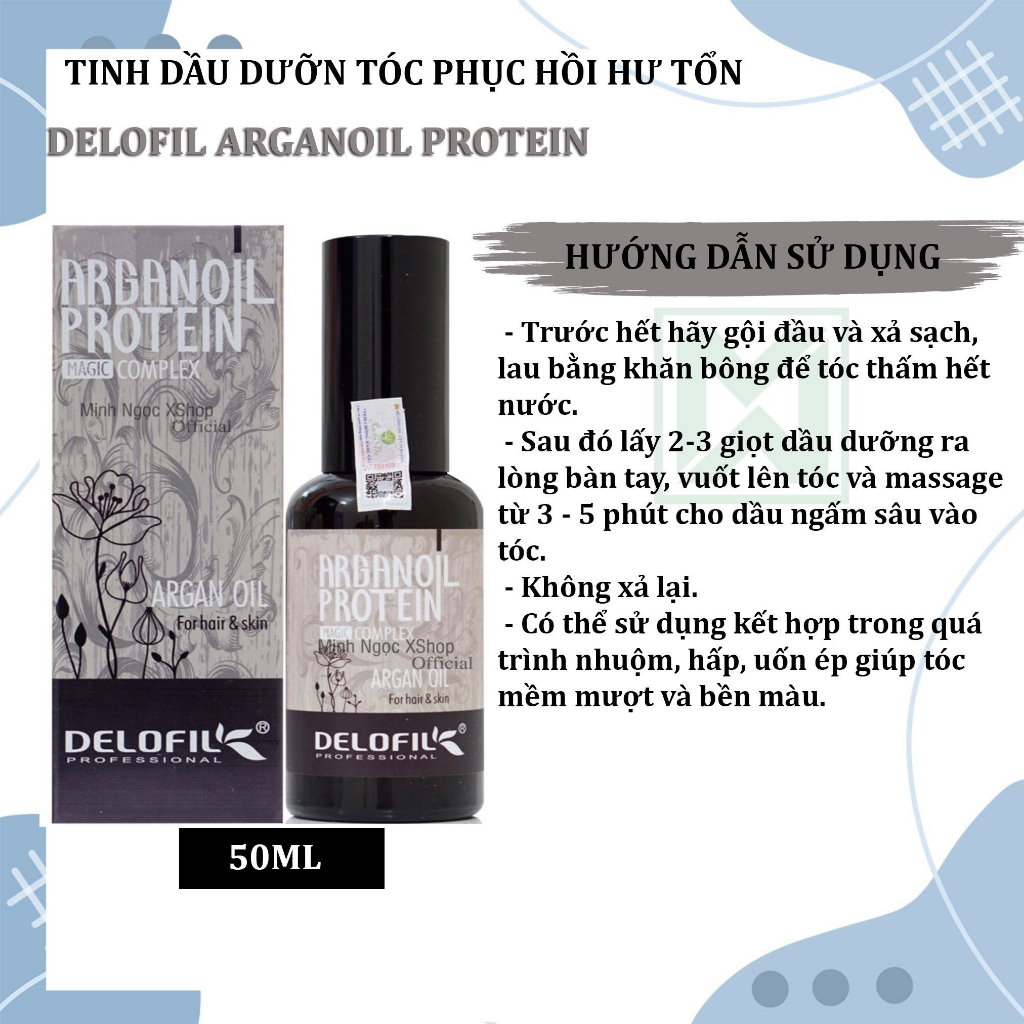 Tinh dầu dưỡng tóc bóng mượt Delofil Arganoil Protein 50ML