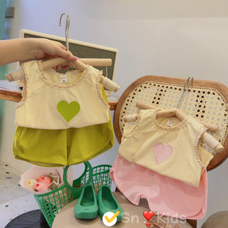 Bộ đồ bé gái sát nách cổ tròn chạy ren thêu hình tim cho bé yêu từ 8-20kg