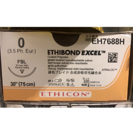 Chỉ phẫu thuật không tiêu Ethibond Excel 0, Một kim tam giác FSL (30mm 3/8c), 75cm, EH7688H